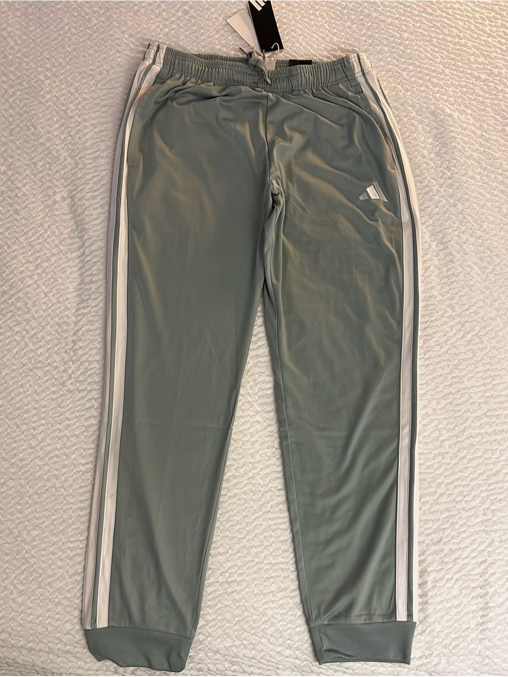 adidas Sage Green Track Pants with White Stripes